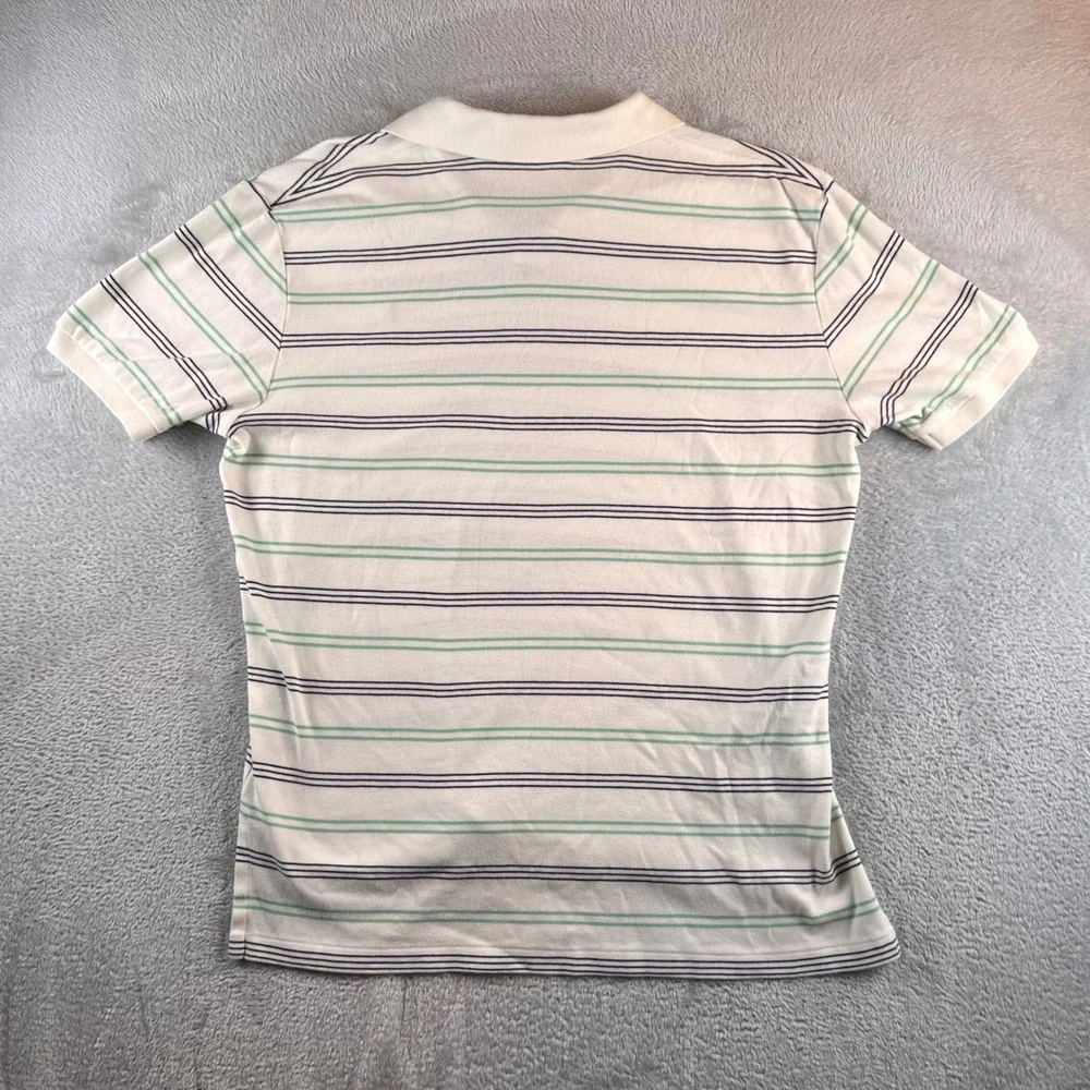 VTG Polo Ralph Lauren Mens Large White Green Navy Blue Striped Cotton Polo Shirt